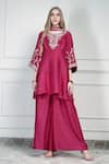 Buy_House Of Supriya_Pink Chiffon Embroidery, Tassels Round Neck Yoke Kurta Palazzo Set _at_Aza_Fashions