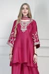 House Of Supriya_Pink Chiffon Embroidery, Tassels Round Neck Yoke Kurta Palazzo Set _Online_at_Aza_Fashions