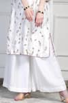 House Of Supriya_Ivory Silk, Chiffon Embroidery, Tassels Round Neck Floral Kurta Set _Online_at_Aza_Fashions