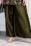 House Of Supriya_Olive Green Silk, Chiffon Embroidery, Tassels Round Neck Kurta Palazzo Set _Online_at_Aza_Fashions