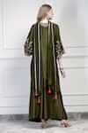 Shop_House Of Supriya_Olive Green Silk, Chiffon Embroidery, Tassels Round Neck Kurta Palazzo Set _at_Aza_Fashions