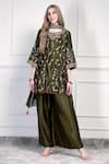 Buy_House Of Supriya_Olive Green Silk, Chiffon Embroidery, Tassels Round Neck Kurta Palazzo Set _at_Aza_Fashions