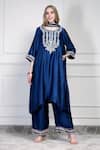 Buy_House Of Supriya_Blue Chiffon Embroidery, Metallic Thread, Tassels Round Yoke Kurta Palazzo Set _at_Aza_Fashions