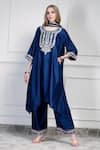 House Of Supriya_Blue Chiffon Embroidery, Metallic Thread, Tassels Round Yoke Kurta Palazzo Set _Online_at_Aza_Fashions