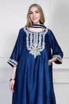 Buy_House Of Supriya_Blue Chiffon Embroidery, Metallic Thread, Tassels Round Yoke Kurta Palazzo Set _Online_at_Aza_Fashions