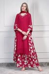 Buy_House Of Supriya_Pink Georgette Beads, Foil Printing V-neck Floral Pattern Kurta Palazzo Set _at_Aza_Fashions