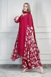 House Of Supriya_Pink Georgette Beads, Foil Printing V-neck Floral Pattern Kurta Palazzo Set _Online_at_Aza_Fashions