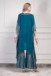 Shop_House Of Supriya_Teal Georgette Metallic Thread, Beads V-neck Textured Kaftan With Gharara _at_Aza_Fashions