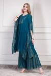 Buy_House Of Supriya_Teal Georgette Metallic Thread, Beads V-neck Textured Kaftan With Gharara _Online_at_Aza_Fashions