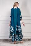 Shop_House Of Supriya_Teal Georgette Beads, Foil Printing V-neck Floral Pattern Kurta Palazzo Set _at_Aza_Fashions