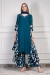 Buy_House Of Supriya_Teal Georgette Beads, Foil Printing V-neck Floral Pattern Kurta Palazzo Set _at_Aza_Fashions