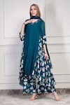 Shop_House Of Supriya_Teal Georgette Beads, Foil Printing V-neck Floral Pattern Kurta Palazzo Set _Online_at_Aza_Fashions