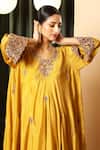Buy_House Of Supriya_Mustard Embroidery V-neck High Low Kurta With Palazzo _Online_at_Aza_Fashions