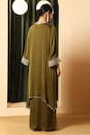 Shop_House Of Supriya_Olive Green Chiffon, Satin Embroidery, Metallic Thread V-neck Kurta With Palazzo _at_Aza_Fashions