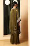 Shop_House Of Supriya_Olive Green Satin Embroidery V-neck Kurta With Palazzo _at_Aza_Fashions
