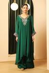 Buy_House Of Supriya_Emerald Green Chiffon, Satin Embroidery, Metallic Thread, Kurta With Palazzo _at_Aza_Fashions