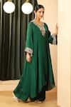Shop_House Of Supriya_Emerald Green Chiffon, Satin Embroidery, Metallic Thread, Kurta With Palazzo _Online_at_Aza_Fashions