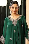 Shop_House Of Supriya_Emerald Green Embroidery V-neck Butti Work Kurta With Palazzo _Online_at_Aza_Fashions