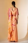 Shop_K-Anshika_Peach Georgette Embroidery, Beads, Leheriya Pattern Pre-draped Saree With Belt _at_Aza_Fashions