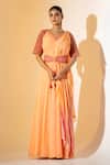 Buy_K-Anshika_Peach Georgette Embroidery, Beads, Leheriya Pattern Pre-draped Saree With Belt _at_Aza_Fashions