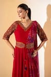 K-Anshika_Red Georgette Embroidery, Tassels Floral Pattern Pre-draped Saree With Belt _Online_at_Aza_Fashions