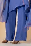 K-Anshika_Blue Crepe, Organza Embroidery V-neck Floral Pattern Kurta Set _Online_at_Aza_Fashions