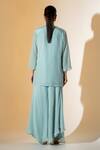 Shop_K-Anshika_Sky Blue Crepe, Organza Embroidery Split V-neck Kurta Set _at_Aza_Fashions