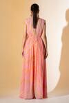 Shop_K-Anshika_Pink Georgette Beads, Stones, Sequins High Neck Leheriya Pattern Dress _at_Aza_Fashions