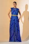 Buy_K-Anshika_Blue Georgette Embroidery High Neck Leheriya Pattern Dress _at_Aza_Fashions
