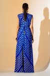 Shop_K-Anshika_Blue Georgette Embroidery High Neck Leheriya Pattern Dress _at_Aza_Fashions