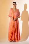 Buy_K-Anshika_Orange Georgette Beads, Embroidery V-neck Bandhani Pattern Dress _at_Aza_Fashions