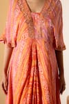 K-Anshika_Orange Georgette Beads, Embroidery V-neck Bandhani Pattern Dress _Online_at_Aza_Fashions