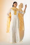 Buy_K-Anshika_Off White Georgette Embroidery, Sequins V-neck Anarkali With Dupatta _at_Aza_Fashions