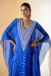 K-Anshika_Blue Georgette Embroidery V-neck Leheriya Kaftan Set _Online_at_Aza_Fashions