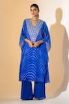 Buy_K-Anshika_Blue Georgette Embroidery V-neck Leheriya Kaftan Set _at_Aza_Fashions