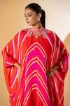 K-Anshika_Orange Georgette Beads, Embroidery High Neck Leheriya Pattern Kaftan Pant Set _Online_at_Aza_Fashions