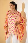 K-Anshika_Mustard Georgette Embroidery, Zari Round Neck Leheriya Pattern Kaftan Pant Set _Online_at_Aza_Fashions