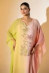 K-Anshika_Lime Georgette Embroidery, Beads, Sequins V-neck Ombre Sunset Kaftan And Pant Set _Online_at_Aza_Fashions