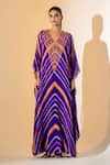 Buy_K-Anshika_Multi Color Georgette Beads, Embroidery V-neck Leheriya Pattern Kaftan _at_Aza_Fashions