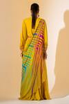 Shop_K-Anshika_Mustard Georgette Embroidery, Tassels V-neck Draped Gown And Leheriya Dupatta Set _at_Aza_Fashions