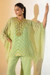K-Anshika_Lime Georgette Embroidery Round Neck Kaftan And Pant Set _Online_at_Aza_Fashions