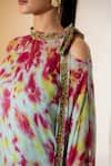 K-Anshika_Green Georgette Embroidery, Zari High Neck Tie-dye Kaftan _Online_at_Aza_Fashions