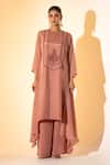 Buy_K-Anshika_Pink Crepe Embroidery, Beads Round Neck Kurta With Pant _at_Aza_Fashions