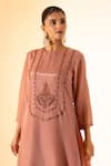 Buy_K-Anshika_Pink Crepe Embroidery, Beads Round Neck Kurta With Pant _Online_at_Aza_Fashions