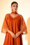 K-Anshika_Rust Georgette Embroidery, Zari, Beads V-neck Butti Work Kurta Sharara Set _Online_at_Aza_Fashions