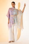 Buy_K-Anshika_Lavender Georgette Embroidery High Neck, Leheriya Pattern Top And Pant Set _at_Aza_Fashions