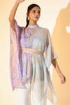 K-Anshika_Lavender Georgette Embroidery High Neck, Leheriya Pattern Top And Pant Set _Online_at_Aza_Fashions
