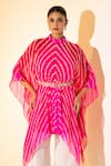 K-Anshika_Pink Georgette Stones, Beads, Metallic Thread Leheriya Pattern Top And Pant Set _Online_at_Aza_Fashions