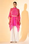 Buy_K-Anshika_Pink Georgette Stones, Beads, Metallic Thread Leheriya Pattern Top And Pant Set _at_Aza_Fashions