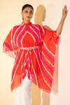 K-Anshika_Orange Georgette Embroidery Mandarin Collar Leheriya Pattern Top And Pant Set _Online_at_Aza_Fashions